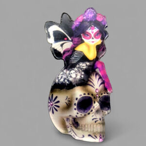 Day of the Dead Fairy Sugar Skull Brooch Pin Purple Black Dia de los Muertos